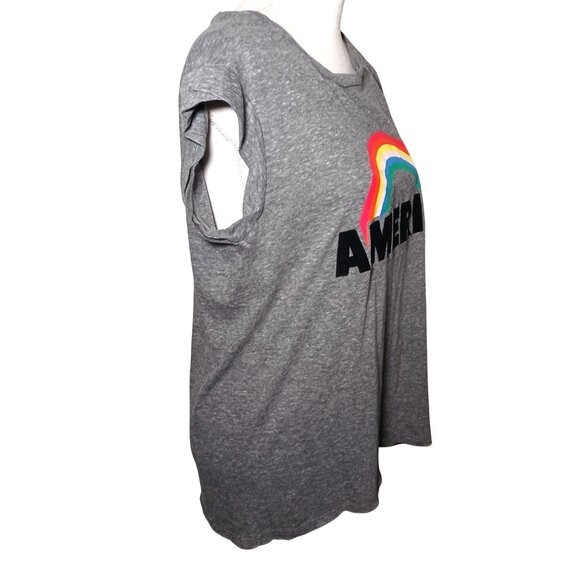 Pam & Gela Oversized Gray America Rainbow Muscle Tee Made in USA Women's Size S - Picture 6 of 12
